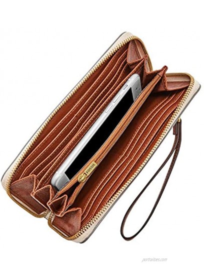 Fossil Women's Logan Leather RFID-Blocking Zip Around Clutch Wallet with Wristlet Strap