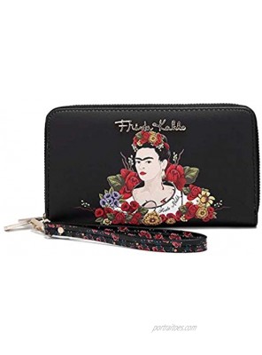 Frida Kahlo Flower Collection Around Zip Wallet with Wristlet