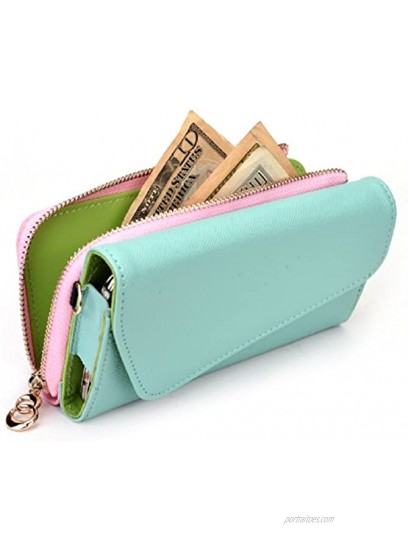 Kroo Clutch Wallet with Wristlet and Crossbody Strap for Smartphones or Phablets up to 5.7 Inch Carrying Case Frustration-Free Packaging Teal and Pink