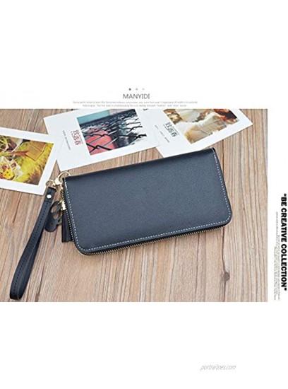 Large PU Leather Wallet for Women Long Women's Zip Around Wallet Clutch Travel Tassel Purse Wristlet In Colorblock Leather With Eight Card Slots Money Organizer and Phone Holder Black and White 2