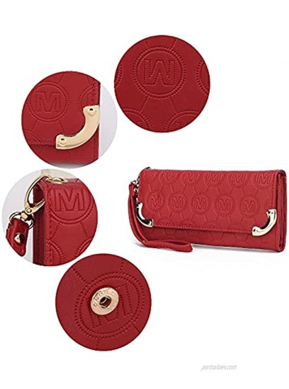 MKF Cellphone Handbag for Women Wristlet Wallet Multi Compartment Organizer Clutch Purse PU Leather Signature Bag