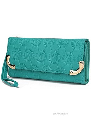 MKF Cellphone Handbag for Women Wristlet Wallet Multi Compartment Organizer Clutch Purse PU Leather Signature Bag