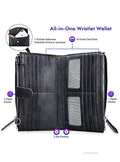 nuoku Travel Double Zip Wristlet,Womens RFID Wallet Purse Crossbody Clutch with 2 Straps