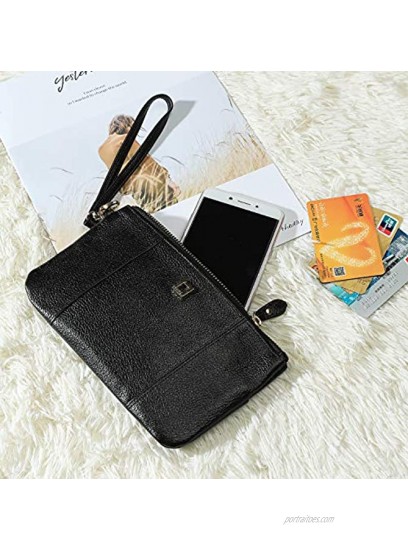 Soft Lambskin Leather Wristlet Clutch Bag For Women Designer Wallets With Strap Genuine Smartphone Wristlet Purse Signature Wallet Full cowhide Zipper closure