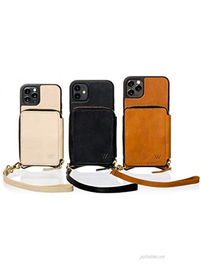 Wilken Genuine Leather iPhone 12 and 12 Pro Crossbody Wallet Purse Phone Case | Includes a Wristlet and Shoulder Strap | Holds Cash and Credit Cards in Leather Zipper Pouch Black 12 12 Pro