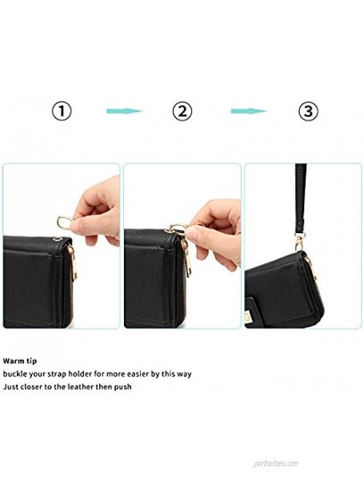 XB Womens Wristlet Handbags Crossbody Bags Cellphone Purse Triple Fold Vegan Leather Wallet with RFID Card Slots 2 Strap Black