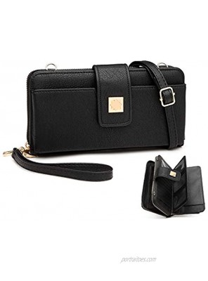XB Womens Wristlet Handbags Crossbody Bags Cellphone Purse Triple Fold Vegan Leather Wallet with RFID Card Slots 2 Strap Black