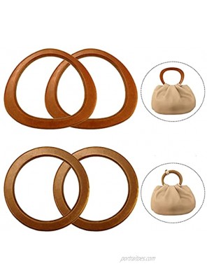 4PCS Wooden Round and D Shape Handbag Handle for DIY Handmade Handbags Replacement Tool for Crocheted Knitted Bag Handles Brown