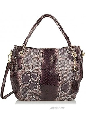 Ainifeel Women's Snakeskin Pattern Genuine Leather Top Handle Handbag Shoulder Bags Everyday Purse