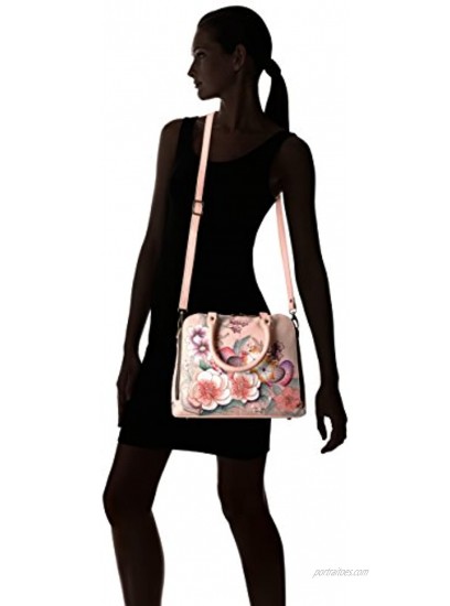 Anna by Anuschka Women's Genuine Leather Large Wide Zip Handbag | Hand Painted Original Artwork
