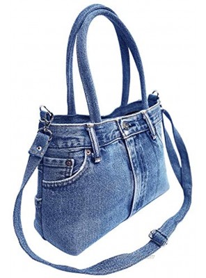 BDJ Classic Blue Denim Jean Pants Women Top Handle Shoulder Handbag Purse 3CH-012