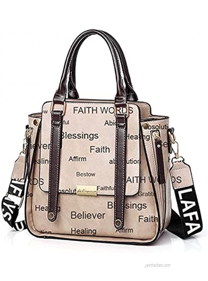 Beige Faith Words Purse And Wallet Set For Women Large Hobo Bags Tote Handbags For Women Crossbody Wallets Satchel Purse Dust Bag Set 5pcs