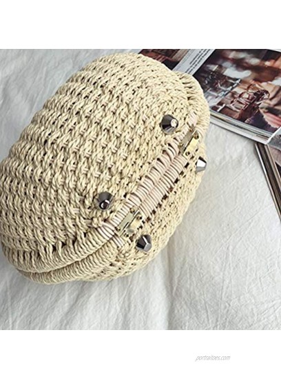 FENICAL Rattan Handbag Fashionable Straw Shell Shape Storage Handbag for Female Woman Lady Beige
