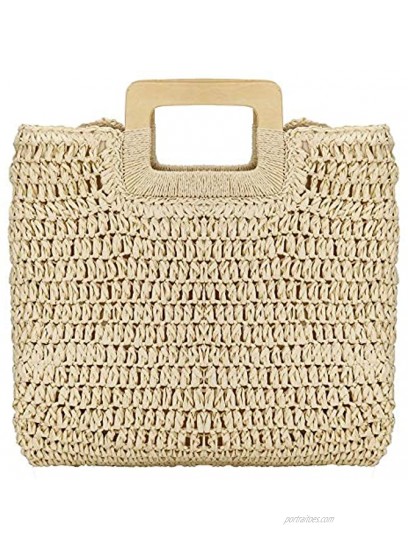 Large Handwoven Straw Bag Travel Shopping Handbag Woven Straw Beach Bag for Women Girls Beige