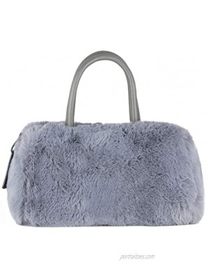Luxe L 100% Faux Fur Bowler Bag for Women Soft Modern Top-Handle Handbag with Detachable and Adjustable Faux-Leather Strap