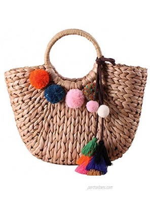 Natural Straw Bag Women Woven Purse Woven Handle Handbags Retro Summer Beach Bag