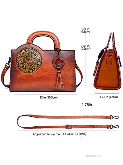 Retro Leather Handbag for Women Well Organized Vintage Girl Totem Crossbody Bag