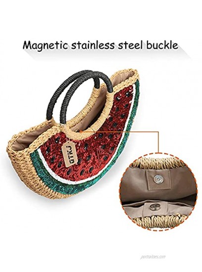Semi-circle Rattan Straw Handbags Hand-woven Summer Watermelon Beach Straw Bag with Sequin for Women