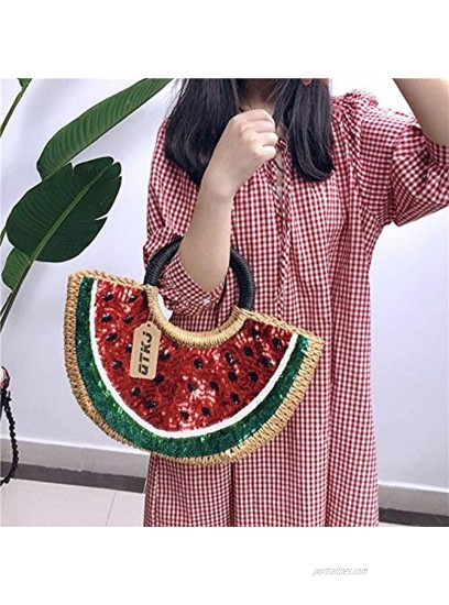 Semi-circle Rattan Straw Handbags Hand-woven Summer Watermelon Beach Straw Bag with Sequin for Women