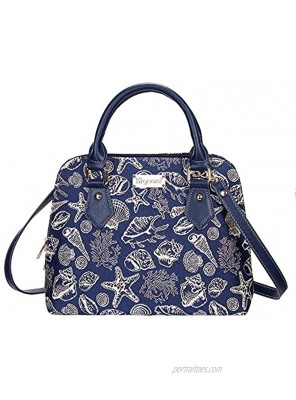 Signare Tapestry Handbag Satchel Bag Shoulder bag and Crossbody Bag and Purse for women with Sea Shell CONV-SHELL