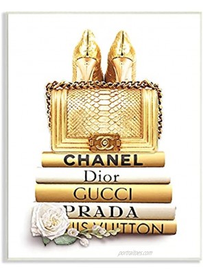 Stupell Industries Divine Golden Fashion Purse on Glam Designer Bookstack Designed by ROS Ruseva Wall Plaque Gold