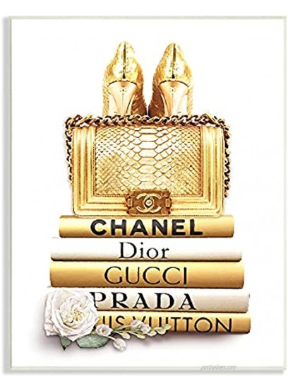 Stupell Industries Divine Golden Fashion Purse on Glam Designer Bookstack Designed by ROS Ruseva Wall Plaque Gold