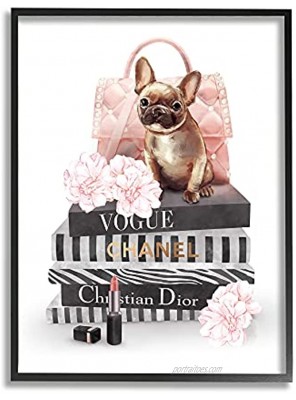Stupell Industries Glam Bookstack Quilted Pink Purse French Bulldog Designed by Ziwei Li Black Framed Wall Art 24 x 30 Multi-Color
