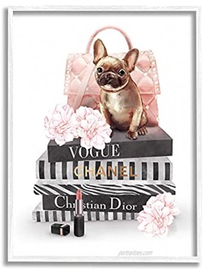 Stupell Industries Glam Bookstack Quilted Pink Purse French Bulldog Designed by Ziwei Li White Framed Wall Art 11 x 14 Multi-Color