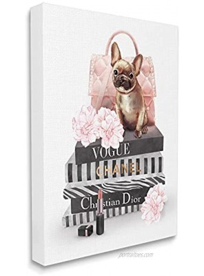 Stupell Industries Glam Bookstack Quilted Pink Purse French Bulldog Designed by Ziwei Li Canvas Wall Art 24 x 30 Multi-Color
