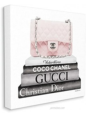Stupell Industries Pink Quilted Purse on Modern Chic Bookstack Designed by Amanda Greenwood Canvas Wall Art 17 x 17 Black