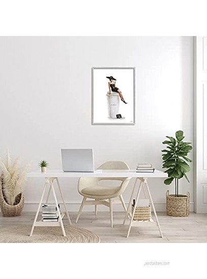 Stupell Industries Stylish Fashion Female Pose Coffee Designer Purse Design by Ziwei Li Gray Framed Wall Art 24 x 30 White