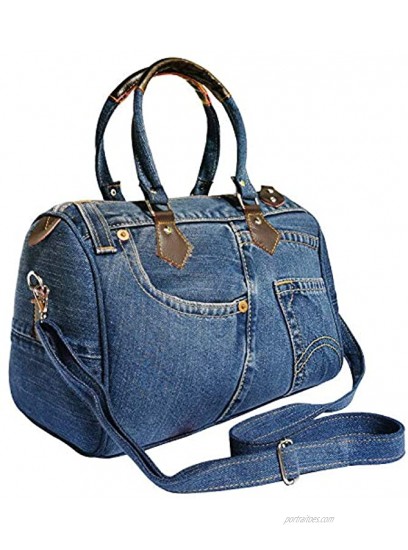 Unique Large Blue Denim Doctor Style Top Handle Shoulder Handbag Purse BL070 Dark Shade
