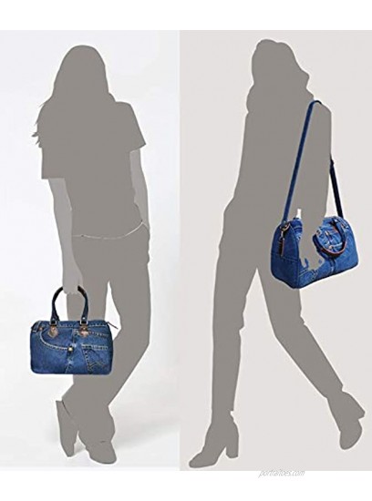 Unique Large Blue Denim Doctor Style Top Handle Shoulder Handbag Purse BL070 Dark Shade