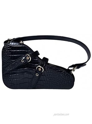 Womens Designer Handbags Small Black Purse Fashion Trendy Croc Genuine Leather Handbag from VHNY NYC Brand