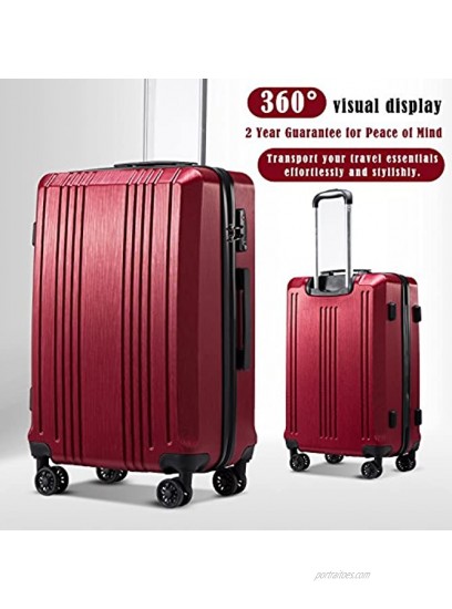 Coolife Luggage Suitcase PC+ABS with TSA Lock Spinner Carry on Hardshell Lightweight 20in 24in 28in wine red L28IN