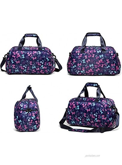 Girls Small Gym Duffle Bag for Kids Carry On Overnight Duffel Travel Bag for Womens Weekend Camping Dance Workout Butterfly,Navy Blue