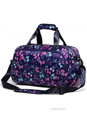 Girls Small Gym Duffle Bag for Kids Carry On Overnight Duffel Travel Bag for Womens Weekend Camping Dance Workout Butterfly,Navy Blue