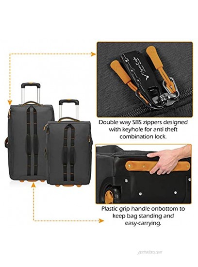 Hynes Eagle Carry on Luggage Rolling Wheeled Duffel Bag Softside Luggage Checked Suitcase 2pcs Set21 26,34+64L,Grey