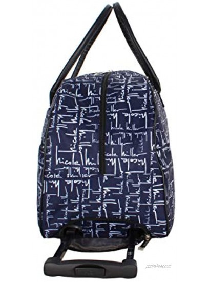 Nicole Miller Designer Carry On Luggage Collection Lightweight Pattern 22 Inch Duffel Bag- Weekender Overnight Business Travel Suitcase with 2- Rolling Spinner Wheels Signature Navy