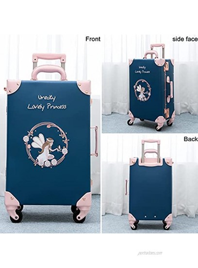 NZBZ Luxury Vintage Trunk Luggage Sets 2 Piece Cute Trolley Retro Suitcase for Women with 12 inch Cosmetic Train Case Fairy Blue 20+12