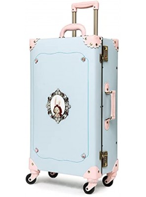 NZBZ Vintage Trunk Luggage Suitcase with Wheels Cute Trolley Retro Suitcase for Women Rabbit Green 20"