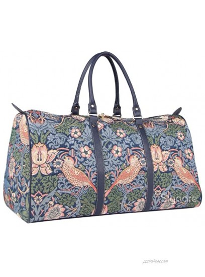 Signare Tapestry Large Duffle Bag Overnight Bags Weekend Bag for Women strawberry Thief Blue Design BHOLD-STBL
