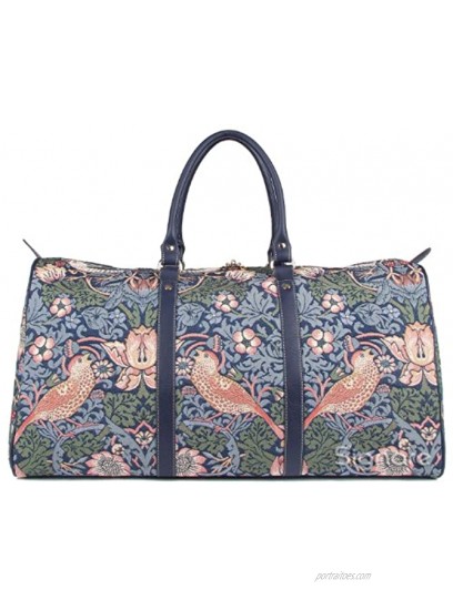 Signare Tapestry Large Duffle Bag Overnight Bags Weekend Bag for Women strawberry Thief Blue Design BHOLD-STBL