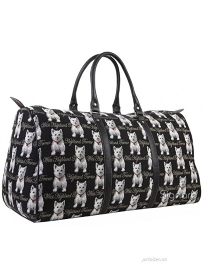 Signare Tapestry Large Duffle Bag Overnight Bags Weekend Bag for Women with Black and White Westie Design BHOLD-WES