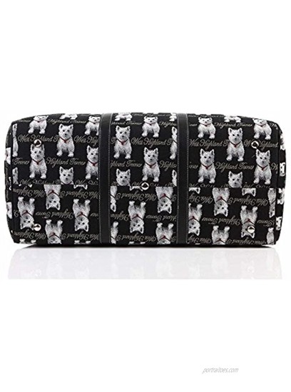 Signare Tapestry Large Duffle Bag Overnight Bags Weekend Bag for Women with Black and White Westie Design BHOLD-WES