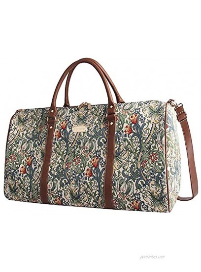 Signare Tapestry Large Duffle Bag Overnight Bags Weekend Bag for Women with Golden Lily DesignBHOLD-GLILY