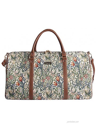 Signare Tapestry Large Duffle Bag Overnight Bags Weekend Bag for Women with Golden Lily DesignBHOLD-GLILY