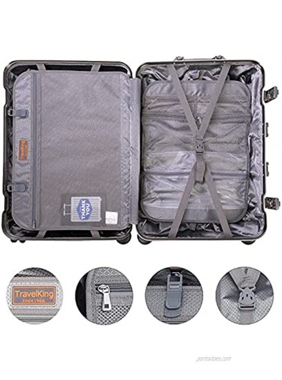 Travelking All Aluminum Carry On Luggage with TSA Locks Fashion Cool Metal Hard Shell Spinner Suitcase Silver 20 Inch