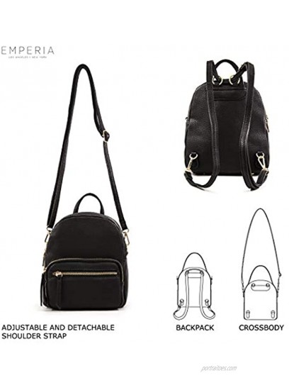 EMPERIA Klara Small Faux Leather Mini Backpack Casual Daypack 3 Way Carry Lightweight Rucksack Convertible for Women Black
