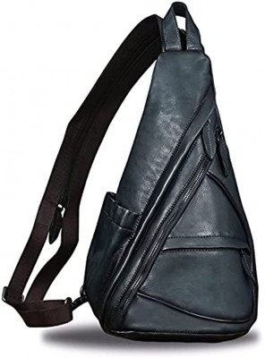 Genuine Leather Sling Bag Casual Shoulder Hiking Backpack Vintage Handmade Crossbody Bag Retro Chest Daypack Convertible Backpack Grey